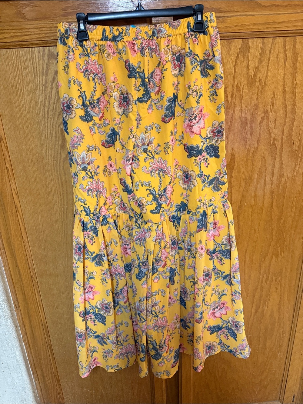 Yellow Floral Tiered wide leg pants with Pink & Green Accents - Picture 7 of 8